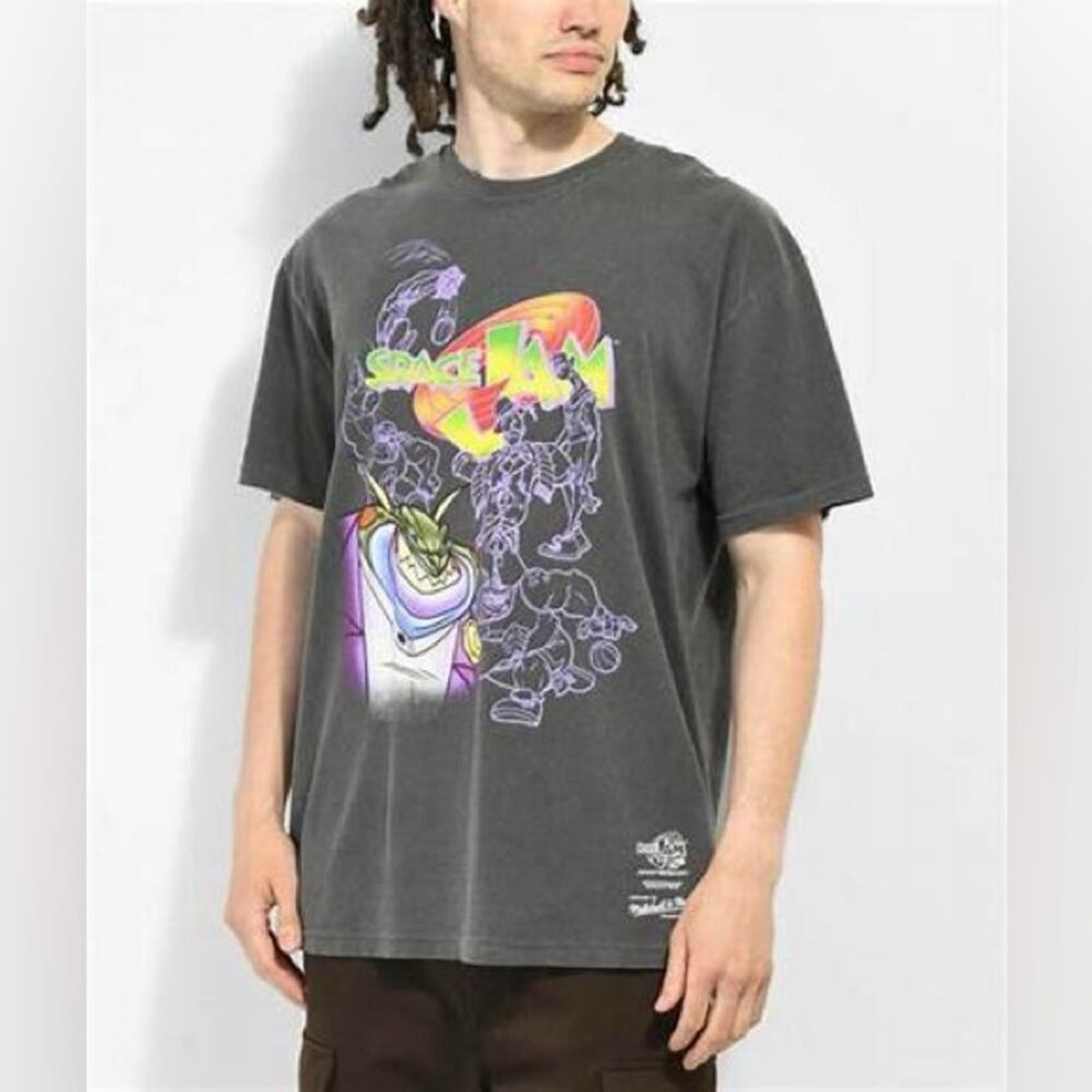NWT Mitchell‎ & Ness x Space Jam Swackhammer Prospects Wash Grey T-Shirt Medium